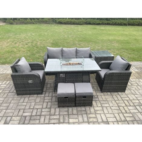 Fimous Outdoor Rattan Garden Furniture Set Propane Gas Fire Pit Table ...