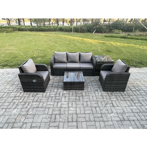 Fimous Garden Furniture Sets 5 Seater Wicker Rattan Furniture Patio Sofa Sets with Reclining Chair 3 Seater Sofa Side Table Dark Grey Mixed (1/5)