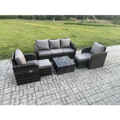 Fimous Garden Furniture Sets Wicker Rattan Furniture Patio Sofa Sets with Reclining Chair 3 Seater Sofa 2 Small Footstools Dark Grey Mixed (1/5)