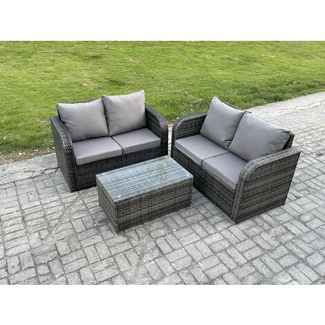 Fimous 4 Seater Outdoor Lounge Sofa Set Rattan Garden Furniture Set with Rectangular Coffee Table Dark Grey Mixed