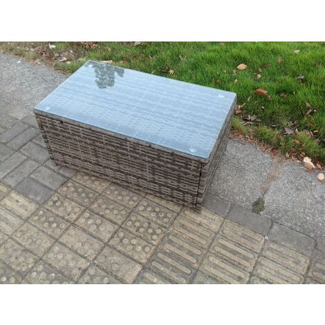 Fimous 4 Seater Outdoor Lounge Sofa Set Rattan Garden Furniture Set with Rectangular Coffee Table Dark Grey Mixed