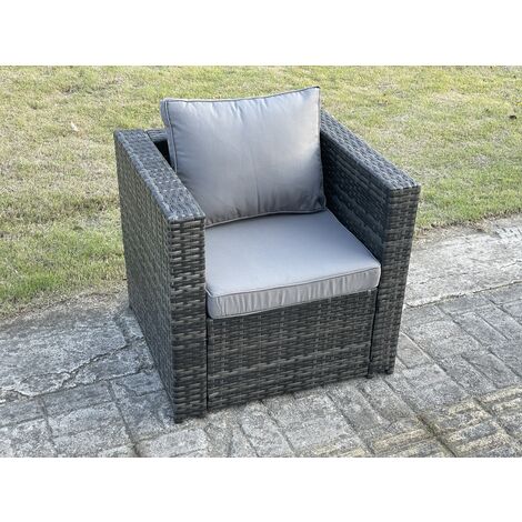 Fimous Outdoor Lounge Sofa Set Wicker PE Rattan Garden Furniture Set with 2 Armchairs Oblong Coffee Table 2 Side Tables Big Footstool Dark Grey Mixed