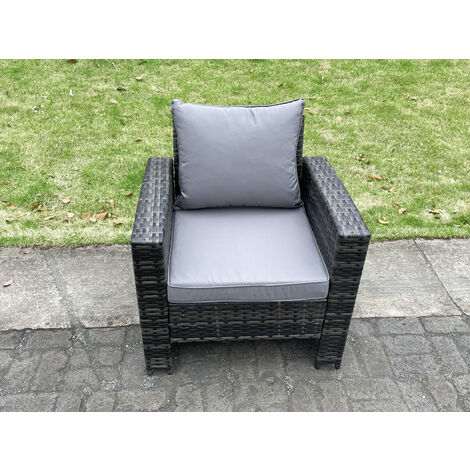 Fimous Rattan Garden Furniture Set 8 Seater Patio Outdoor Lounge Sofa Set with Rectangular Dining Table Love Seat Sofa Side Table 2 Small Footstools Dark Grey Mixed