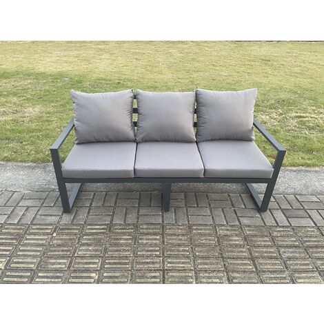 Fimous Aluminium Outdoor Garden Furniture Set Patio Lounge Sofa with Oblong Coffee Table 2 Small Footstools Armchair Dark Grey