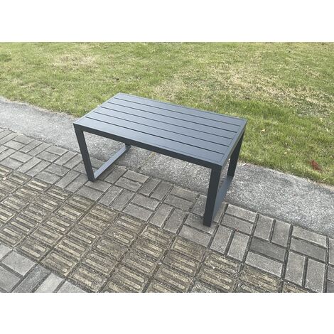 Fimous Aluminium Outdoor Garden Furniture Set Patio Lounge Sofa with Oblong Coffee Table 2 Small Footstools Armchair Dark Grey
