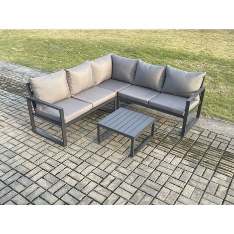 Fimous Outdoor Garden Furniture Set Aluminium Lounge Sofa Square Coffee Table Sets Indoor Conservatory Set Dark Grey (1/5)
