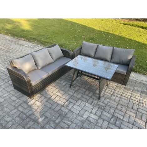 Fimous 6 Seater Garden Furniture Sofa Set Rectangular Dining Table Indoor Outdoor Rattan Set Dark Grey Mixed (1/5)
