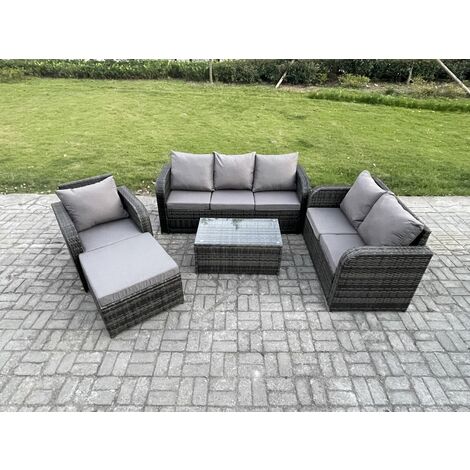 Fimous Patio Garden Furniture Sets Wicker 7 Seater Outdoor Rattan Furniture Sofa Sets with Rectangular Coffee Table Reclining Chair Loveseat Sofa 3 Seater Sofa Big Footstool (1/5)