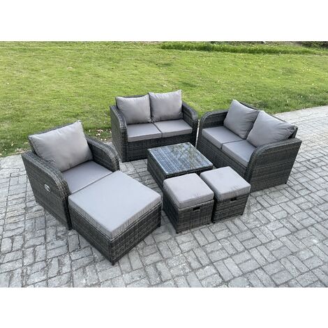 Fimous 7 Piece Garden Furniture Sets 6 Seater Outdoor Patio Furniture Set Weaving Wicker Rattan Sofa Chair and Table with 3 Footstools (1/5)