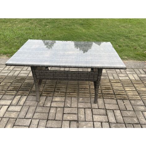 Fimous Outdoor Rattan Garden Furniture 9 piece Grey Patio Furniture Set 8 Seater Lounge Sofa Set with Rectangular Table Reclining Chairs 2 Big Stools 2 Side Tables