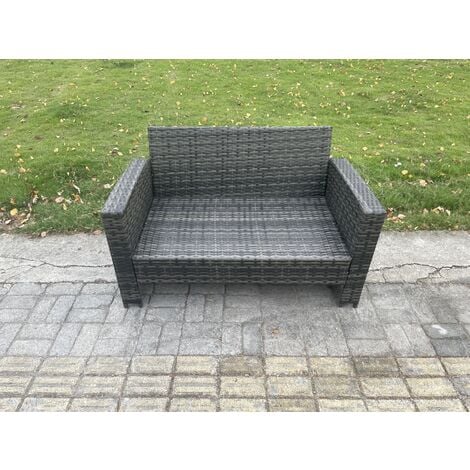 Fimous Wicker Rattan Garden Furniture Sofa Set with Rectangular Coffee Table Double Seat Sofa Side Table Outdoor Rattan Set Dark Grey Mixed