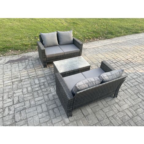Fimous Wicker Rattan Garden Furniture Sofa Set with Rectangular Coffee Table Double Seat Sofa 4 Seater Outdoor Rattan Set Dark Grey Mixed (1/4)