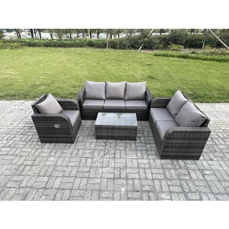 Fimous Patio Garden Furniture Sets Wicker 6 Seater Outdoor Rattan Furniture Sofa Sets with Rectangular Coffee Table Reclining Chair Loveseat Sofa 3 Seater Sofa (1/5)