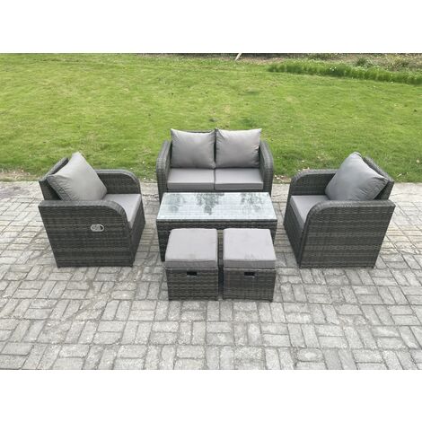 Fimous Outdoor Garden Furniture Sets 6 Seater Wicker Rattan Furniture Sofa Sets with Rectangular Coffee Table Reclining Chair (1/5)