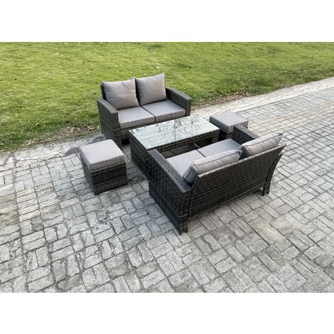 Fimous 5 Pieces Garden Furniture Sets Poly Rattan Outdoor Patio Furniture PE Wicker Furniture Set with 2 Small Footstool Loveseat and Table for Garden Backyard Dark Grey Mixed (1/5)
