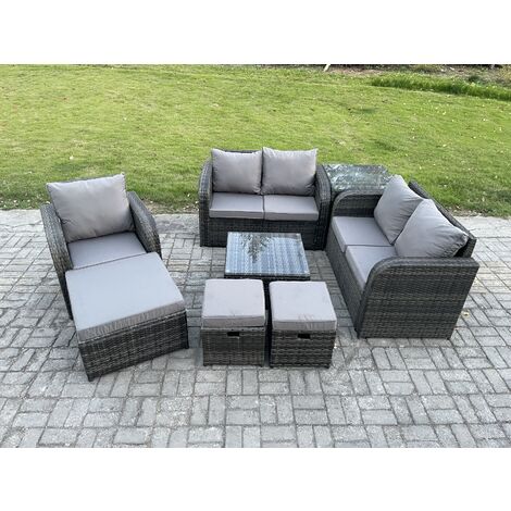 Fimous 8 Piece Garden Furniture Sets 8 Seater Outdoor Patio Furniture Set Weaving Wicker Rattan Sofa Chair and Table with 3 Footstools Side Table (1/5)