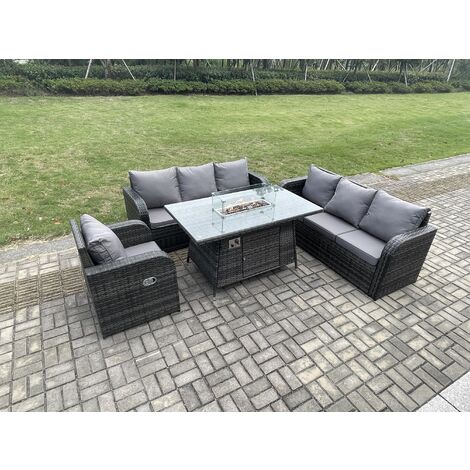Fimous Rattan Outdoor Furniture Gas Fire Pit Rectangle Dining Table Gas Heater Reclining Chair 3 Seater Sofa Sets 7 Seater (1/5)