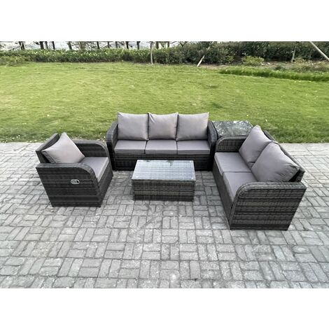 Fimous Patio Garden Furniture Sets Wicker 6 Seater Outdoor Rattan Furniture Sofa Sets with Rectangular Coffee Table Reclining Chair 3 Seater Sofa Side Table (1/5)