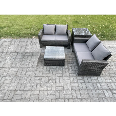 Fimous Rattan Garden Furniture Set 4 piece Patio Rattan Furniture Sofa Weaving Wicker includes 2 Double Seat Sofa, Coffee Table and Side Table (1/5)