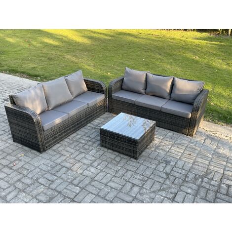 Fimous Indoor Outdoor Rattan Garden Furniture 6 Seater Set Table Sofa Chair Patio Conservatory with Grey Cushions (1/5)