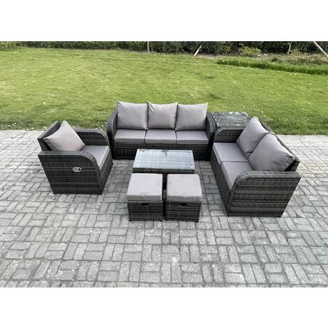Fimous Patio Garden Furniture Sets Wicker 8 Seater Outdoor Rattan Furniture Sofa Sets with Rectangular Coffee Table Reclining Chair 3 Seater Sofa Side Table (1/5)
