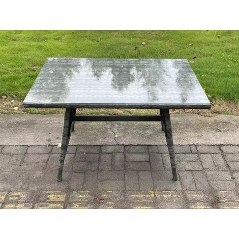 Fimous 10 Seater Rattan Outdoor Garden Furniture Sofa Set Patio Table & Chairs Set with 3 Seater Sofa Rectangular Dining Table Side Table 2 Small Footstools Dark Grey Mixed