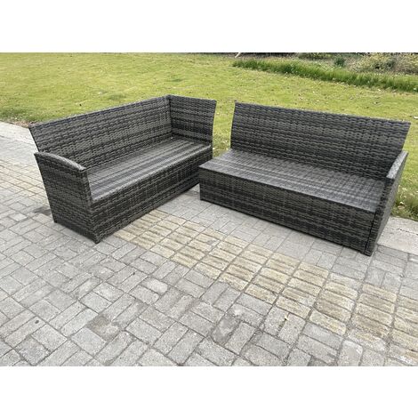 Fimous Wicker PE Outdoor Rattan Garden Furniture Set Height Adjustable Rising Lifting Table Sofa Dining Set with Dark Grey Mixed