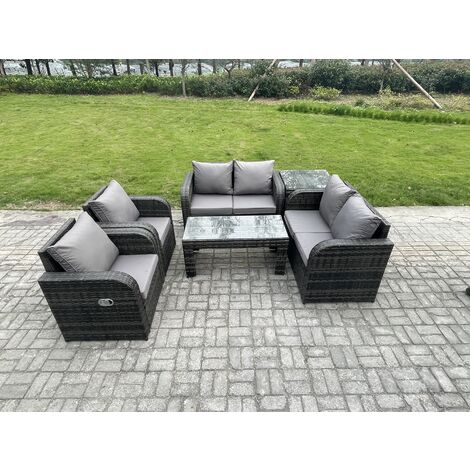 Fimous 6 Piece Rattan Garden Furniture Set Outdoor Patio Sofa, Table and Chairs Garden Table Ideal for Pool Side, Balcony, Outdoor and indoor Conservatory Patio Set (1/5)