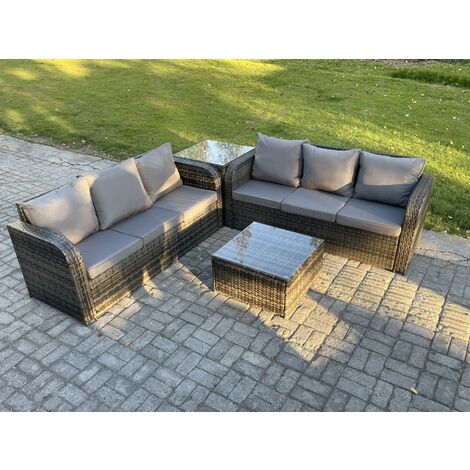 Fimous Indoor Outdoor Rattan Garden Furniture 6 Seater Set Table Sofa Chair Patio Conservatory with Grey Cushions Side Table (1/5)