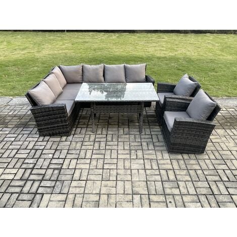 Fimous 8 Seater Garden Rattan Furniture Corner Dining Set with Armchair ...