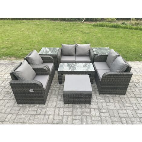 Fimous 8 Piece Rattan Garden Furniture Set Outdoor Patio Sofa, Table and Chairs Garden Table Footstools Ideal for Pool Side, Balcony, Outdoor and indoor Conservatory Patio Set (1/5)
