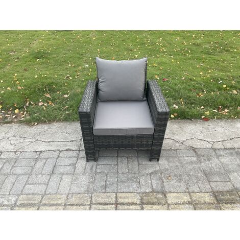 Fimous 6pcs Rattan Outdoor Garden Furniture Set Height Adjustable Rising Lifting Table Sofa Dining Set with 2 Side Tables Dark Grey Mixed