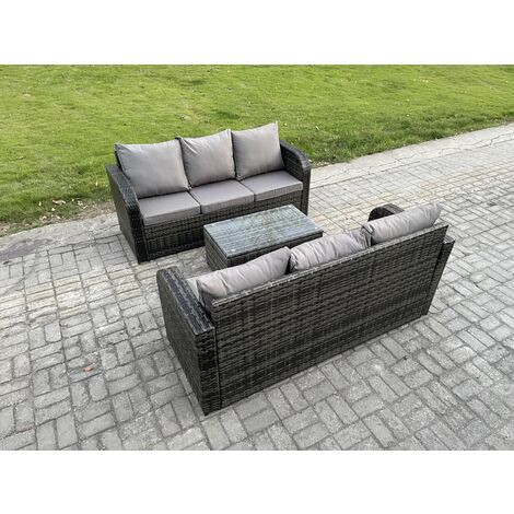 Fimous Outdoor Garden Furniture Sets 6 Seater Wicker Rattan Furniture Sofa Sets with Rectangular Coffee Table 3 Seater Sofa (1/5)