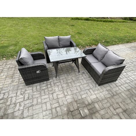 Fimous Outdoor Garden Dining Sets Rattan Furniture With Dining Table Armchairs Love Sofa Dark Grey Mixed (1/5)