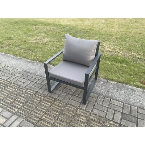 Fimous Aluminium Outdoor Garden Furniture Set Patio Lounge Sofa with Square Coffee Table 3 Armchairs 2 Side Tables Dark Grey