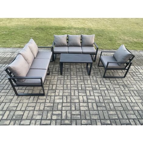 Fimous Aluminium 7 Seater Garden Furniture Outdoor Patio Sofa Set with Rectangular Coffee Table Armchair Dark Grey