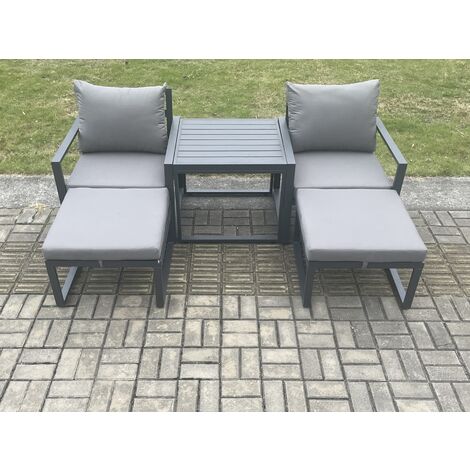 Fimous Aluminium 5 Pieces Garden Furniture Sofa Set Chair And Footstool with Table Including Cushions Dark Grey (1/5)