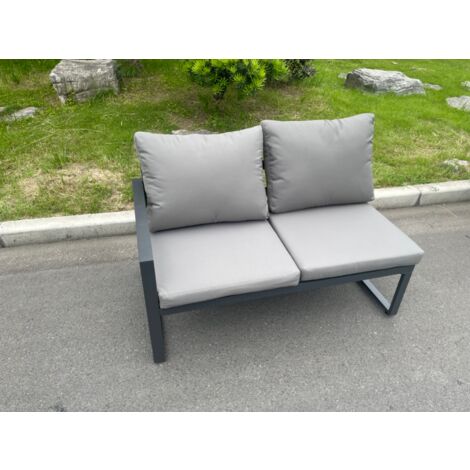 Fimous Aluminium Patio Outdoor Garden Furniture Lounge Corner Sofa Set with Oblong Coffee Table Big Footstool Dark Grey