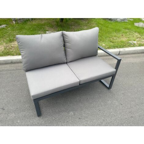 Fimous Aluminium Patio Outdoor Garden Furniture Lounge Corner Sofa Set with Oblong Coffee Table Big Footstool Dark Grey