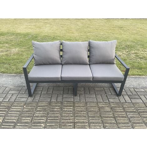 Fimous Aluminium 8 Seater Garden Furniture Outdoor Patio Sofa Set with Rectangular Coffee Table Armchair Big Footstool 2 Side Tables Dark Grey