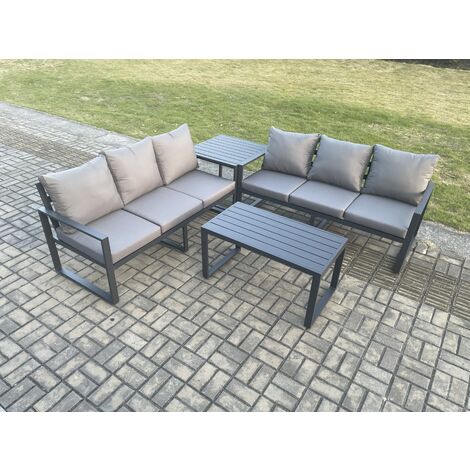 Fimous Aluminium 4 Pieces Outdoor Garden Furniture Lounge Sofa Set with Oblong Coffee Table Side Table Dark Grey (1/5)