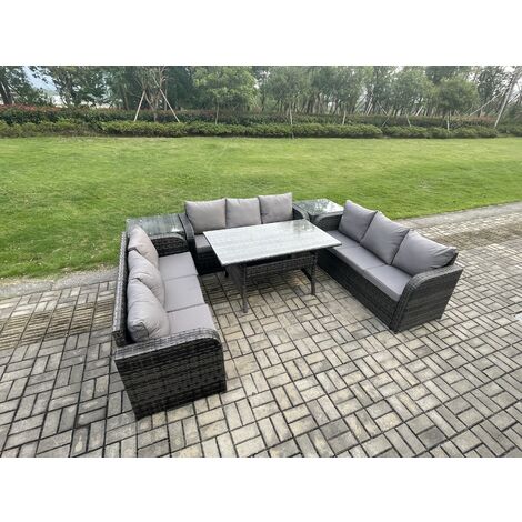 Fimous Rattan Garden Furniture Set with Oblong Rectangular Dining Table ...