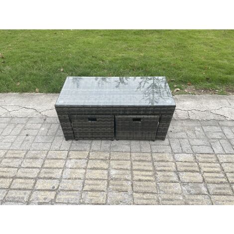 Fimous Patio Garden Furniture Sets Wicker 8 Seater Outdoor Rattan Furniture Sofa Sets with Rectangular Coffee Table Reclining Chair 2 Small Footstools