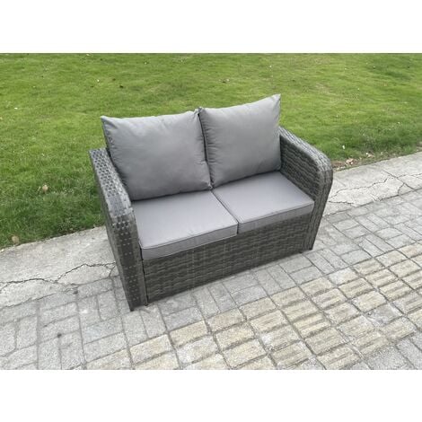 Fimous Patio Garden Furniture Sets Wicker 8 Seater Outdoor Rattan Furniture Sofa Sets with Rectangular Coffee Table Reclining Chair 2 Small Footstools