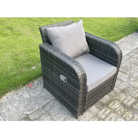 Fimous 7 Seater Outdoor Rattan Garden Furniture Sets Height Adjustable Rising lifting Dining Table Sofa Set with Reclining Chair Dark Grey Mixed