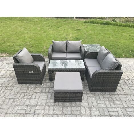 Fimous 6 PCS Garden Furniture set Rattan Outdoor Lounge Sofa Table Chair With Tempered Glass Table Dark Grey Mixed (1/5)