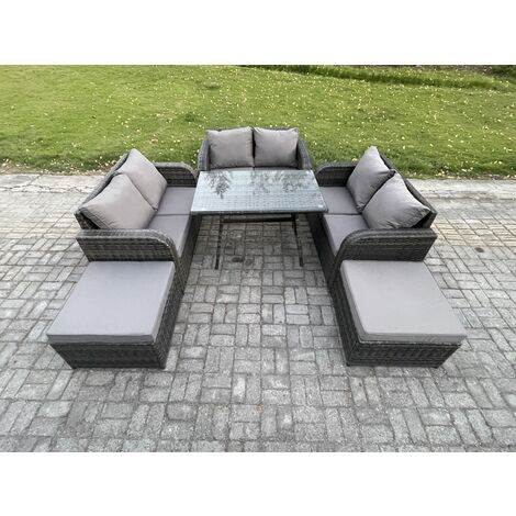 Fimous Garden Furniture Sets 8 Seater Rattan Furniture Manual Wicker Patio Sofa Patio Conversation Set with 2 Big Footstool Dark Grey Mixed (1/5)