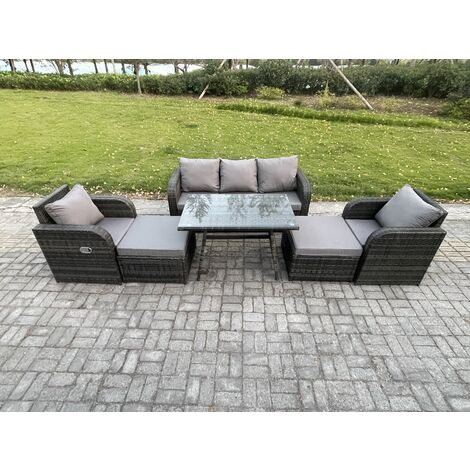 Fimous Garden Furniture Sets 7 Seater Rattan Furniture Manual Wicker Patio Sofa Patio Conversation Set with 2 Big Footstool Dark Grey Mixed (1/5)