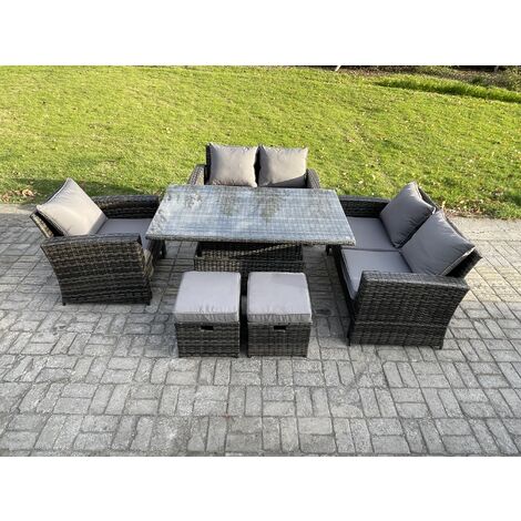 Fimous 7 Seater Rattan Outdoor Garden Furniture Sofa Set with 2 Small Footstool Dark Grey Mixed (1/5)