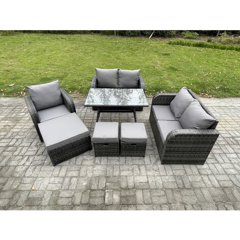 Fimous 8 Seater Outdoor Garden Dining Sets Rattan Furniture With Dining Table Armchairs Love Sofa 3 Footstools Dark Grey Mixed (1/5)